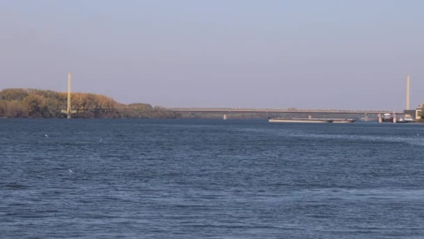 Gas Pipeline Suspension Bridge Danube River Smederevo — Stockvideo