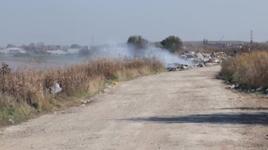Burning Grabage Trash Illegal Dump Site Roadside Environment Damage