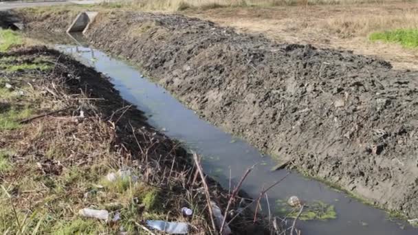 Water Drainage Artificial Canal Roads Flood Protection — Stockvideo