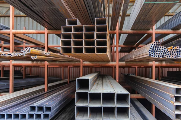 Steel Tubes Pipes Shelf Construction Warehouse — Fotografia de Stock