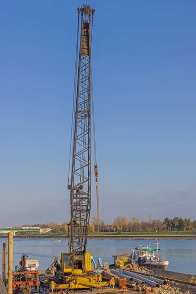 Lifting Crane Boom Old Barge River Works — Stok fotoğraf