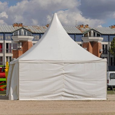 White Tent Canvas Canopy Setup For Expo Fair Event