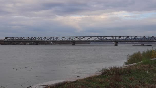 Old Steel Pancevo Bridge River Danube Belgrade — Video