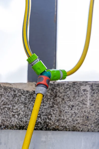 Water Hose Three Way Connector Plastic Splitter — Stock Photo, Image