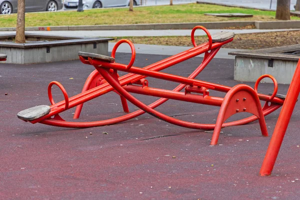 Modern Red Seesaw Playground City Park — Stock Photo, Image