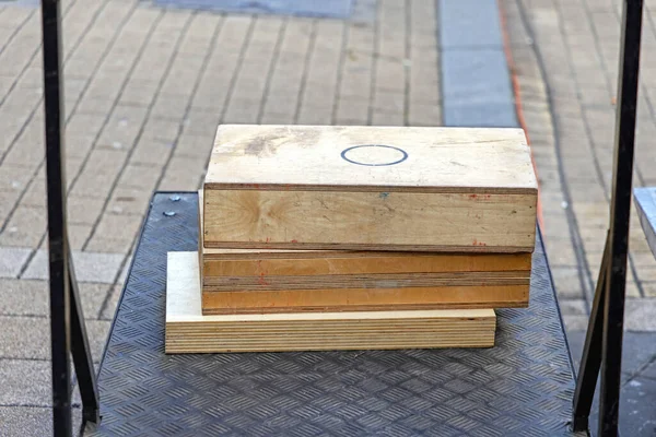 Stacked Wooden Boxes Transport Cart Street Delivery — Stock Photo, Image