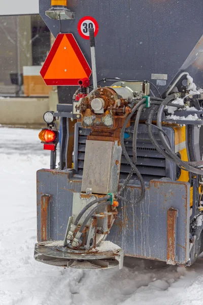 Salt Spreader Vehicle Cold Winter Snow Street — Stock Photo, Image