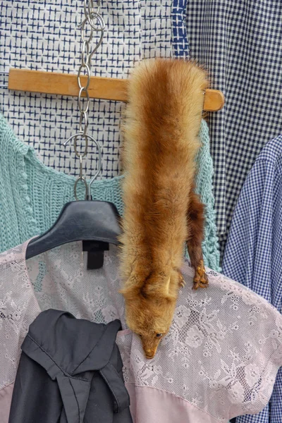 Vintage Luxury Fur Shawl Head Flea Market — Φωτογραφία Αρχείου