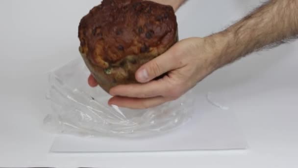 Big Panettone Tradycyjne Włoskie Ciasto Świąteczne Czekoladą — Wideo stockowe