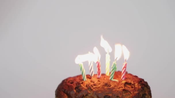 Sopre Seis Velas Bolo Festa Aniversário — Vídeo de Stock