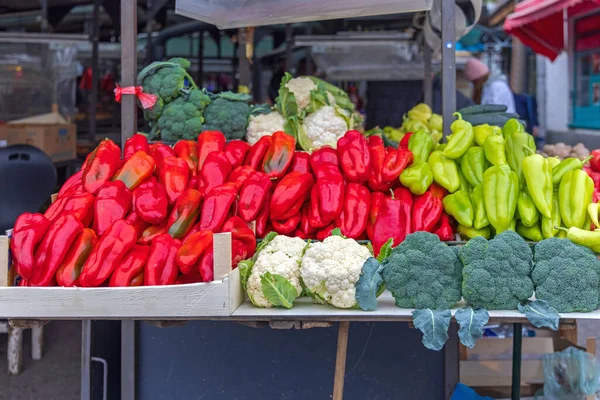 Produtos Hortícolas Frescos Outono Banca Mercado Dos Agricultores — Fotografia de Stock