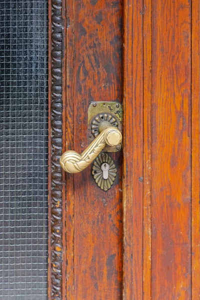 Old Brass Metal Handle Wooden Door — Stock Photo, Image