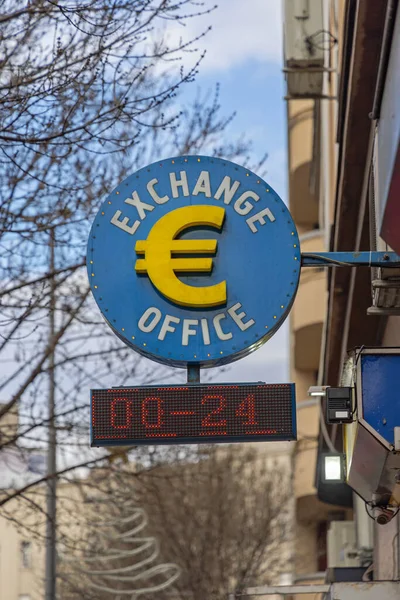 Euro Money Sign Exchange Office Led Lights — Stock Photo, Image
