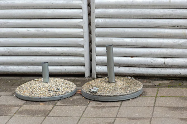 Parasol Holders Base Stands Filled Concrete — Stock Photo, Image