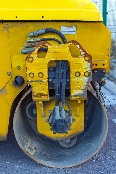 Smooth Wheeled Roller Construction Machine Close — Stock Photo, Image