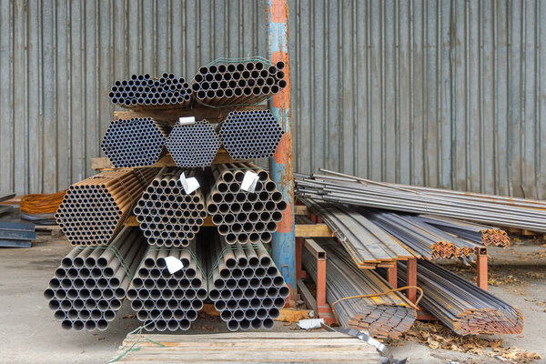Steel Pipes at Shelf in Construction Material Warehouse