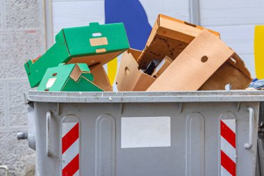 Çöp Kutusunda Karton Sandıklar ve Kutular Kağıt Geri Dönüşümü