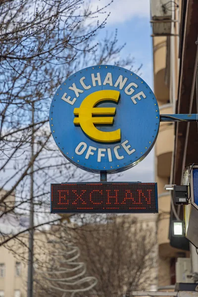 Exchange Office Euro Money Sign Led Lights — Stock Photo, Image