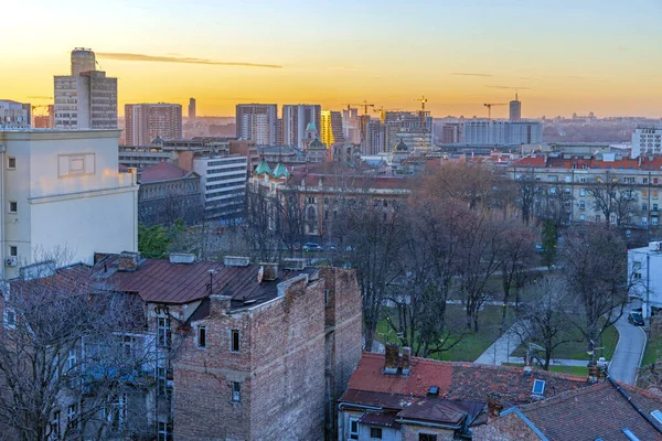 Belgrade Waterfront Construction Skyline Winter Dusk — Stock Photo, Image