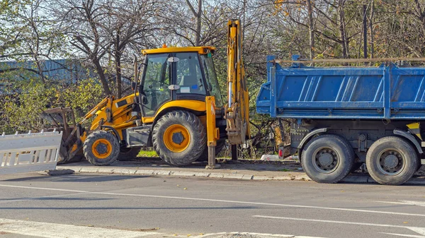 Backhoe Digger Loader Machine Street Road Works — Stock Photo, Image