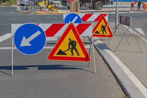 Road Works Directional Arrow Construction Site City Street — Stock Photo, Image