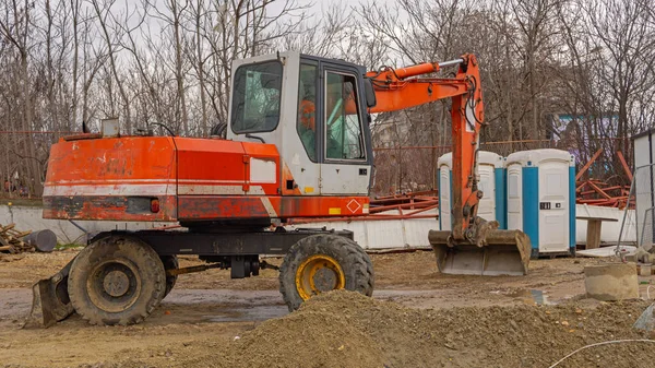 Wide Bucket Digger Excavator Machine Construction Site — 스톡 사진