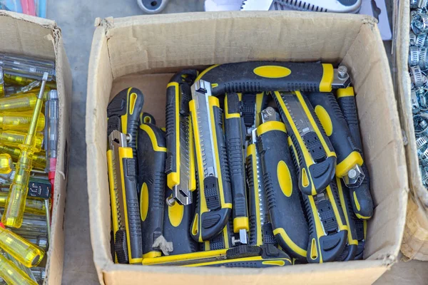 Cuchillos Utilidad Cortadores Caja Con Cuchilla Retráctil —  Fotos de Stock