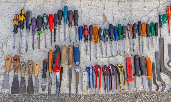 Colección Varios Destornilladores Cuchillos Espátula Herramientas —  Fotos de Stock