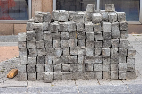 Stacked Old Cobblestones Material Street Pavement Construction — Stock Photo, Image