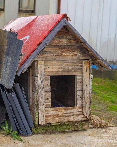 木の板で作られた古い犬の家 — ストック写真