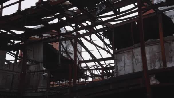 Damaged Steel Structure Inferno Fire Old Chinese Shopping Centre — Stock Video