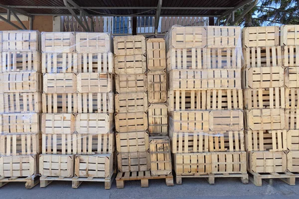 Cassette Legno Impilate Pallet Attrezzature Agricole — Foto Stock