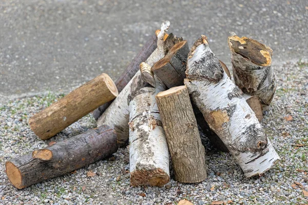 Stapel Berken Zacht Hout Brandhout Logs Fire — Stockfoto