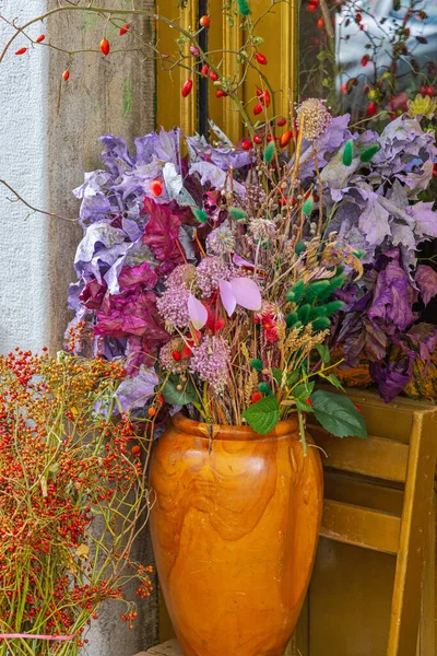 Сушені Квіти Декоративні Рослини Великій Вазі — стокове фото