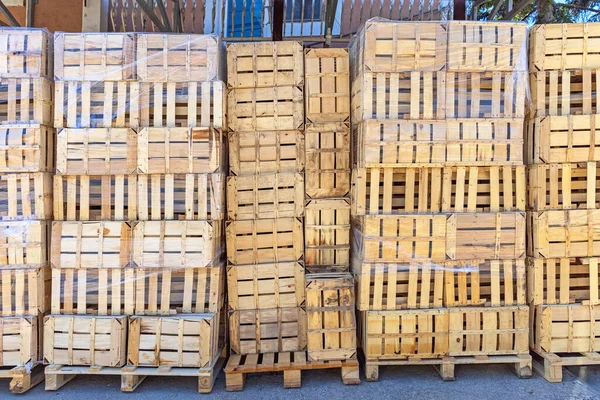 Stacked Wooden Crates Pallets Farm Equipment — Stock Photo, Image