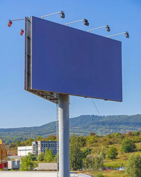 Big Blue Empty Space Billboard Reflectors Pole Stock Photo