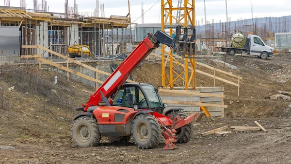 Teleskopický Vysokozdvižný Vozík Boom Lift Teleskopický Vozík Staveništi — Stock fotografie