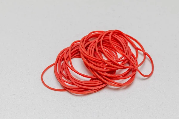 Small Pile Red Rubber Bands Elastic Table — Stock Photo, Image