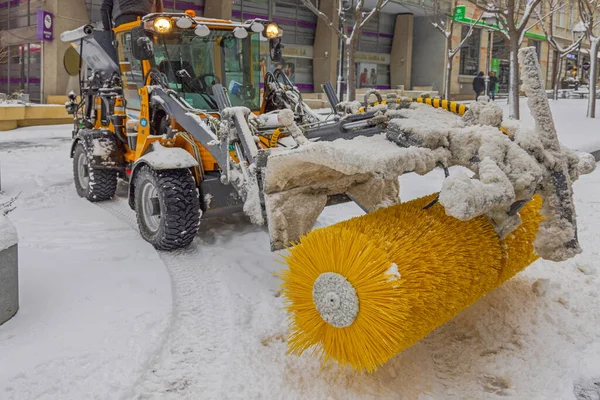Belgrád Szerbia 2022 Január Power Brush Machine Snow Removal City — Stock Fotó