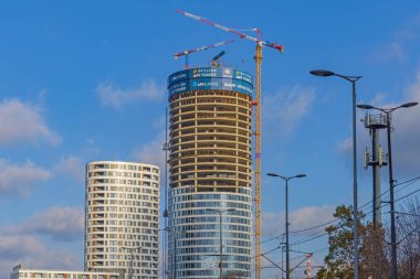 Belgrad, Sırbistan - 23 Kasım 2021: Skyline Tower Afi Europe Skyscraper Constryction Site.