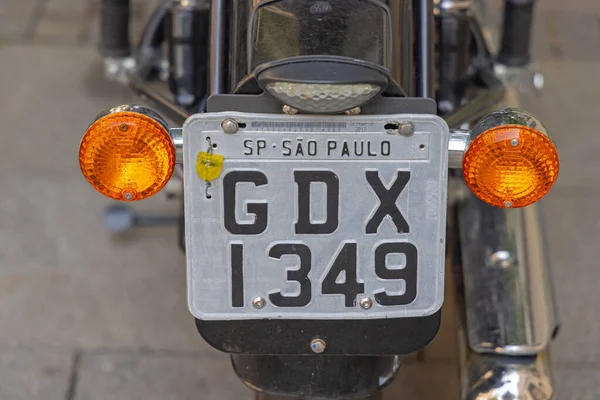 Белград Сербия Августа 2021 Года Лицензионная Табличка Sao Paulo Мотоцикле — стоковое фото