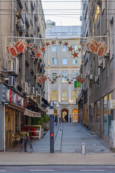 Belgrado Sérvia Dezembro 2021 Festive Street Decoration Winter Season Estrelas — Fotografia de Stock