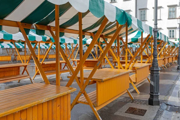 Leere Stände Auf Dem Bauernmarkt Ljubljana Slowenien — Stockfoto