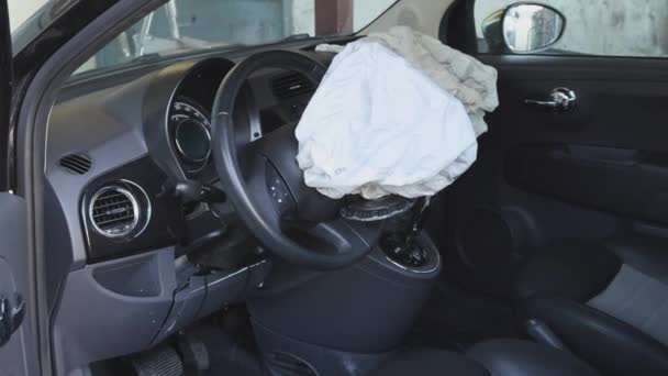 Open Airbags Small Car Frontal Traffic Accident Danger — Stock Video