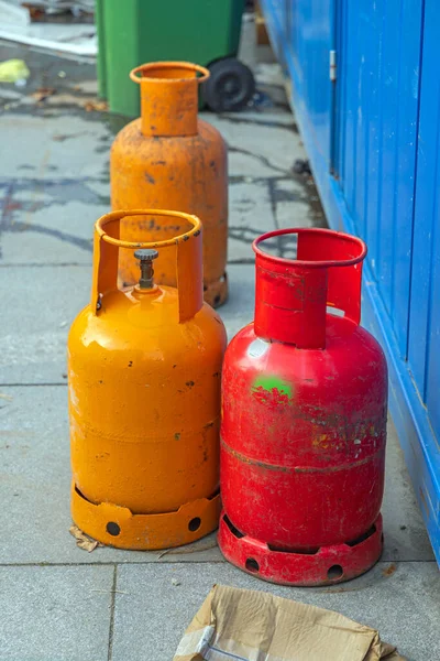 Propane Butane Gas Cylinders Big Bottles Energy Fuel — Stock Photo, Image