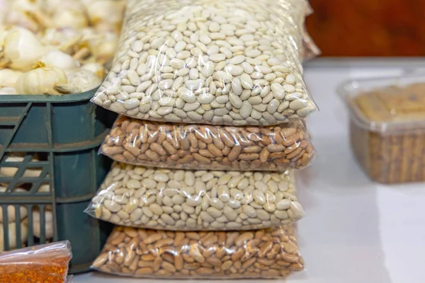 Sacos Empilhados White Kidney Beans Food Storage — Fotografia de Stock
