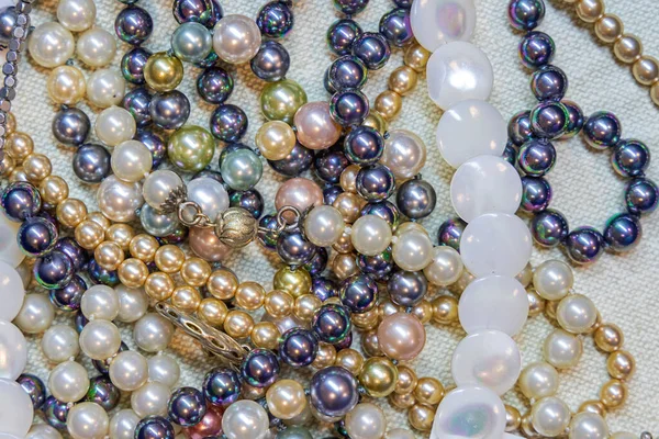 Muchas Perlas Naturales Reales Collares Joyas Antiguas Lujo — Foto de Stock