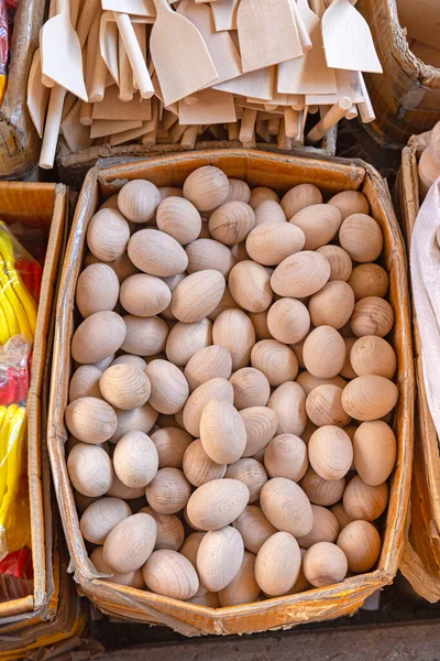 Big Bunch Blank Wooden Eggs Box Easter Decor — Stock Photo, Image