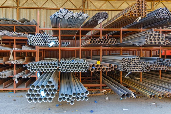 Țevi Apă Din Oțel Galvanizat Materiale Construcții Depozitare Depozit — Fotografie, imagine de stoc