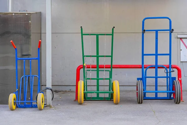 Hand Transport Carts Chained Metal Pole Parking — Stock Photo, Image